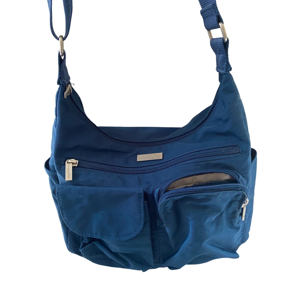 Baggallini Everywhere Blue Nylon Crossbody Bag Travel Hobo Multi-Pocket